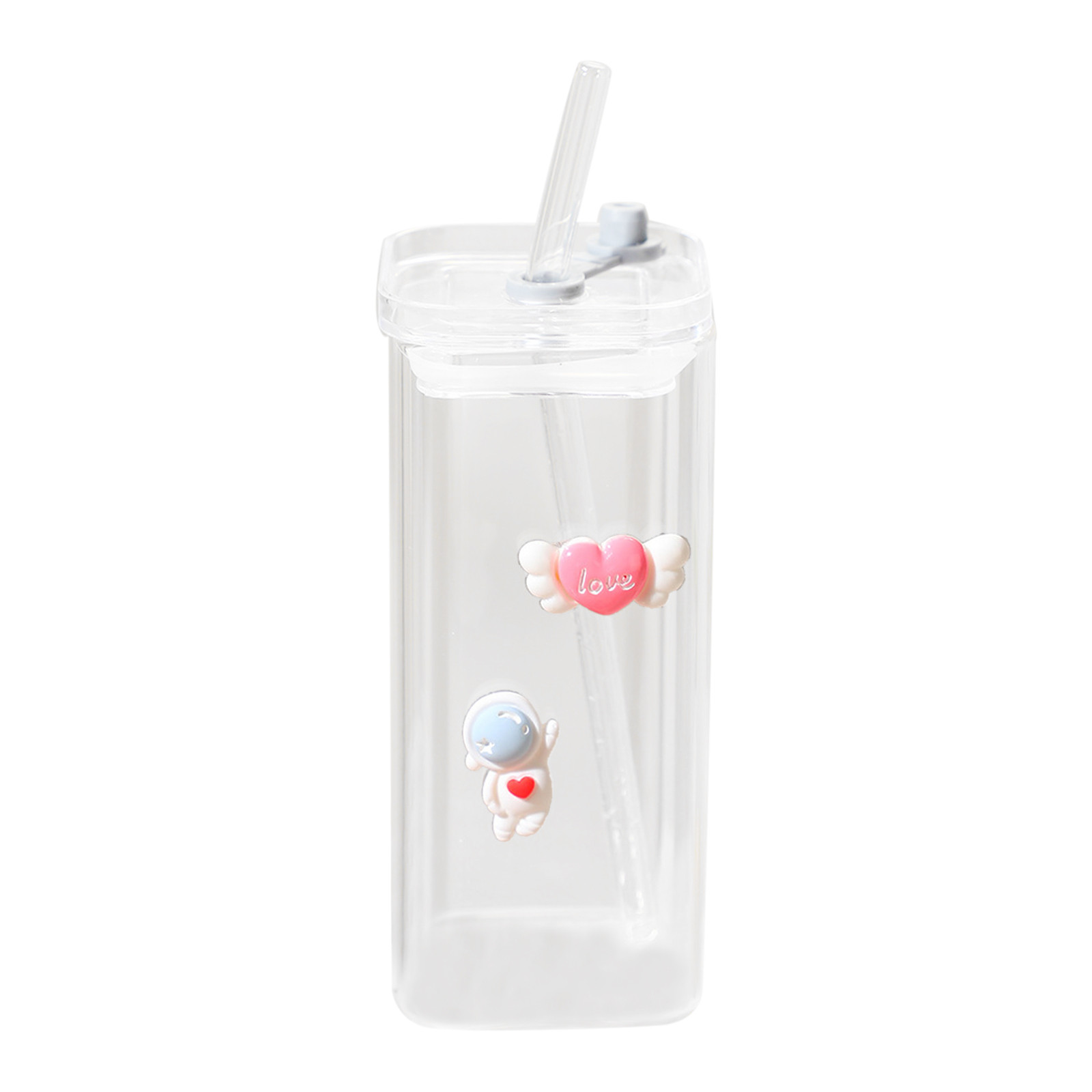 thumbnail image 2 of Vaso De Cristal Con Pajita Térmica 400 Ml Vaso Para Bebidas Frías Vaso Para Zumo Con Tapa Vaso Para Leche Textura De Cristal Adecuado Para Bebidas Taza De Café, 2 of 2